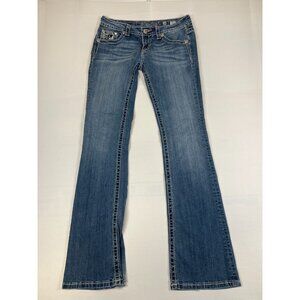 Miss Me Womens 28 34 Inseam Signature Boot Blue Denim Embellished Aztec Jeans